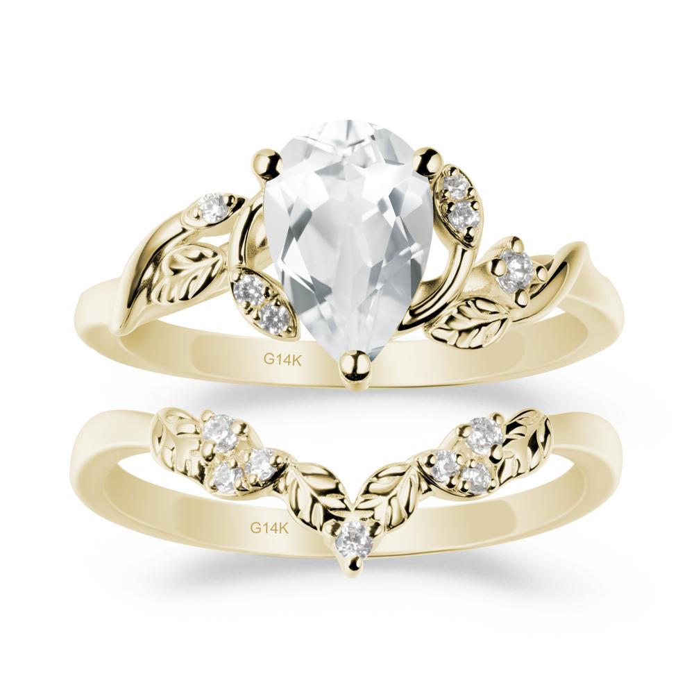 Pear Cut White Topaz Leaf Ring Set - LUO Jewelry #metal_xxxxx
