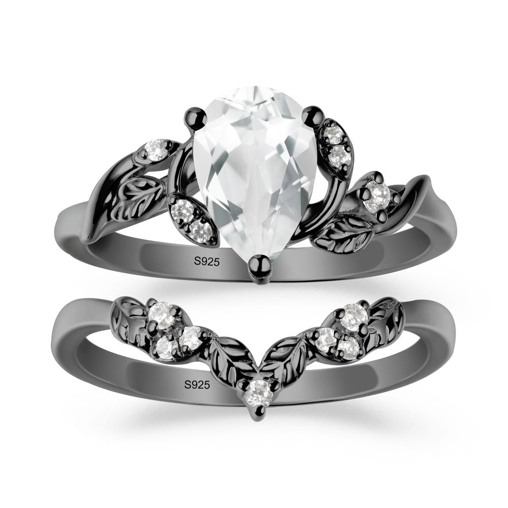 Pear Cut White Topaz Leaf Ring Set - LUO Jewelry #metal_xxxxx
