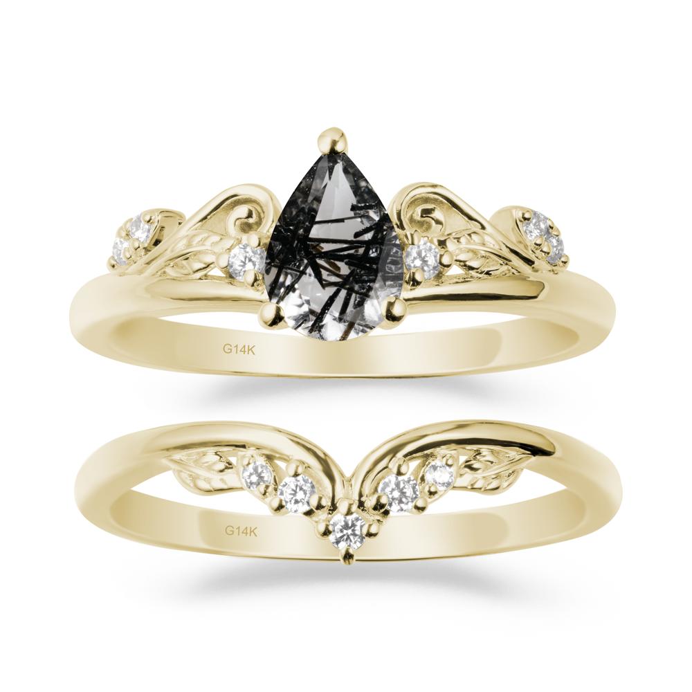 Teardrop Black Rutilated Quartz Promise Ring Set - LUO Jewelry #metal_xxxxx