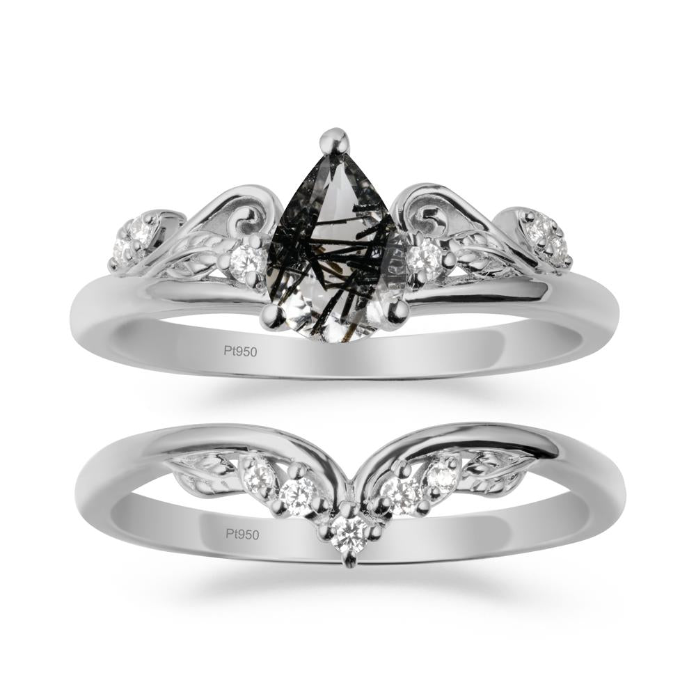 Teardrop Black Rutilated Quartz Promise Ring Set - LUO Jewelry #metal_xxxxx