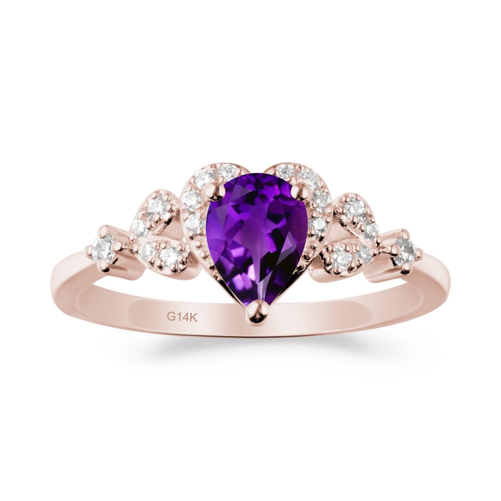 Pear Shaped Amethyst Heart Ring - LUO Jewelry #metal_14k rose gold