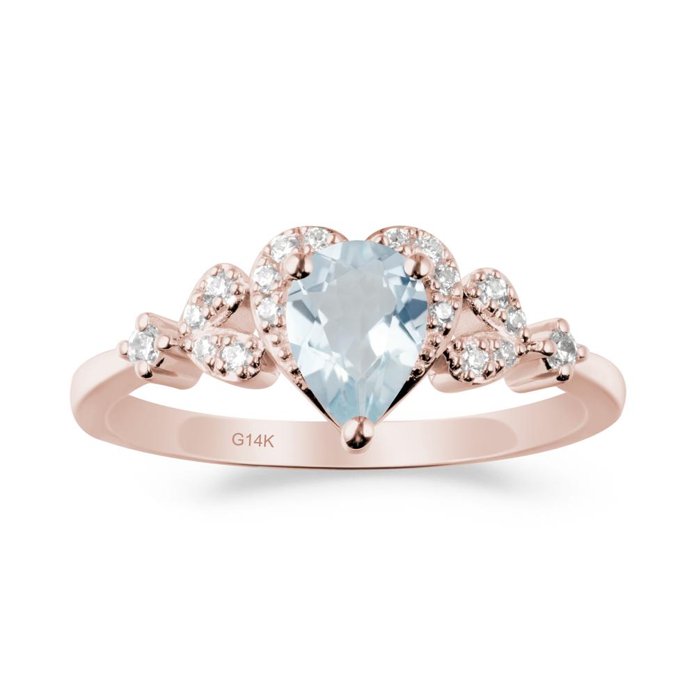 Aquamarine Heart Ring with Leaf Accents - LUO Jewelry #metal_14k rose gold
