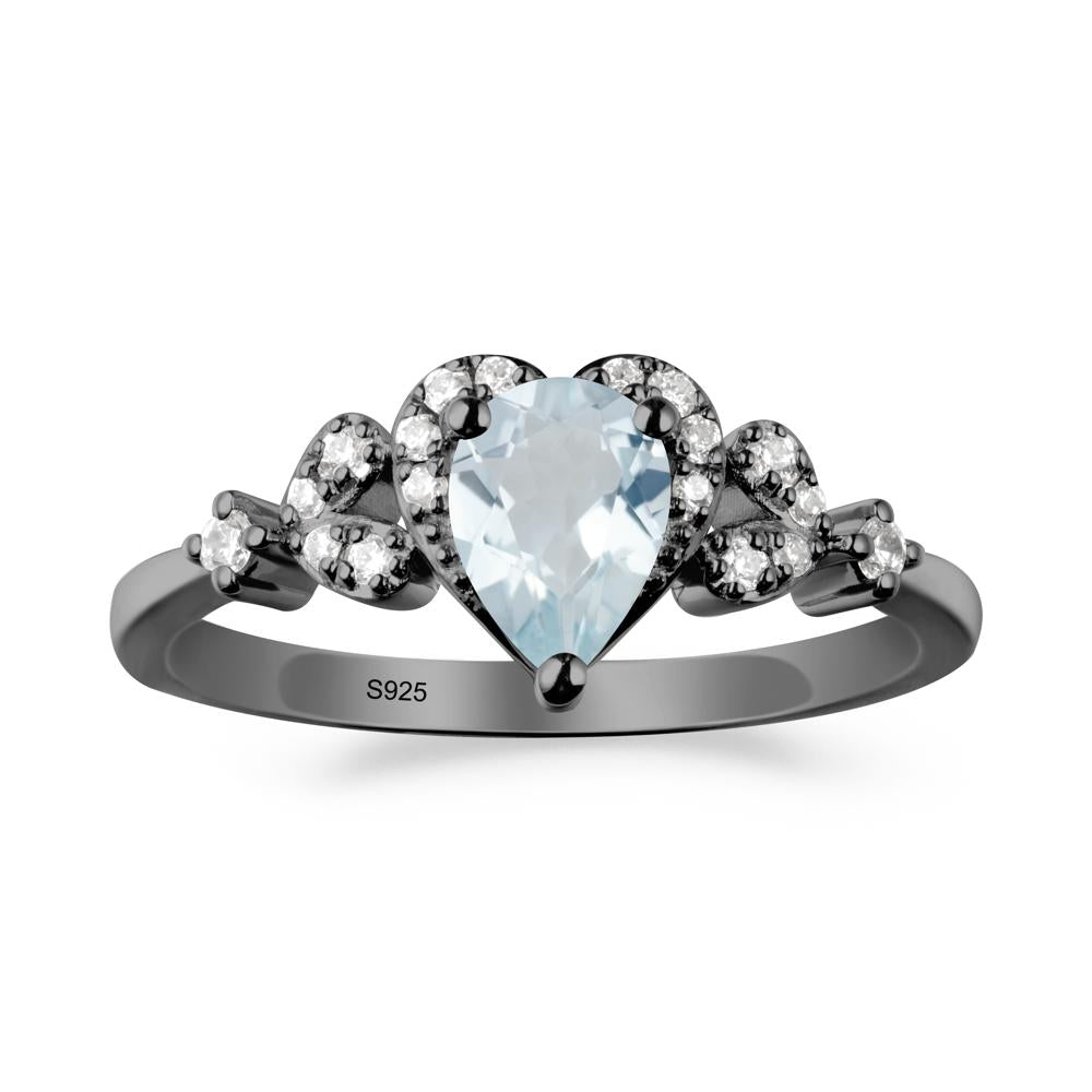 Aquamarine Heart Ring with Leaf Accents - LUO Jewelry #metal_black finish sterling silver