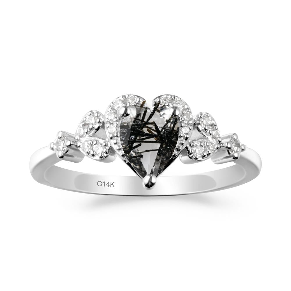Pear Shaped Black Rutilated Quartz Heart Ring - LUO Jewelry #metal_14k white gold