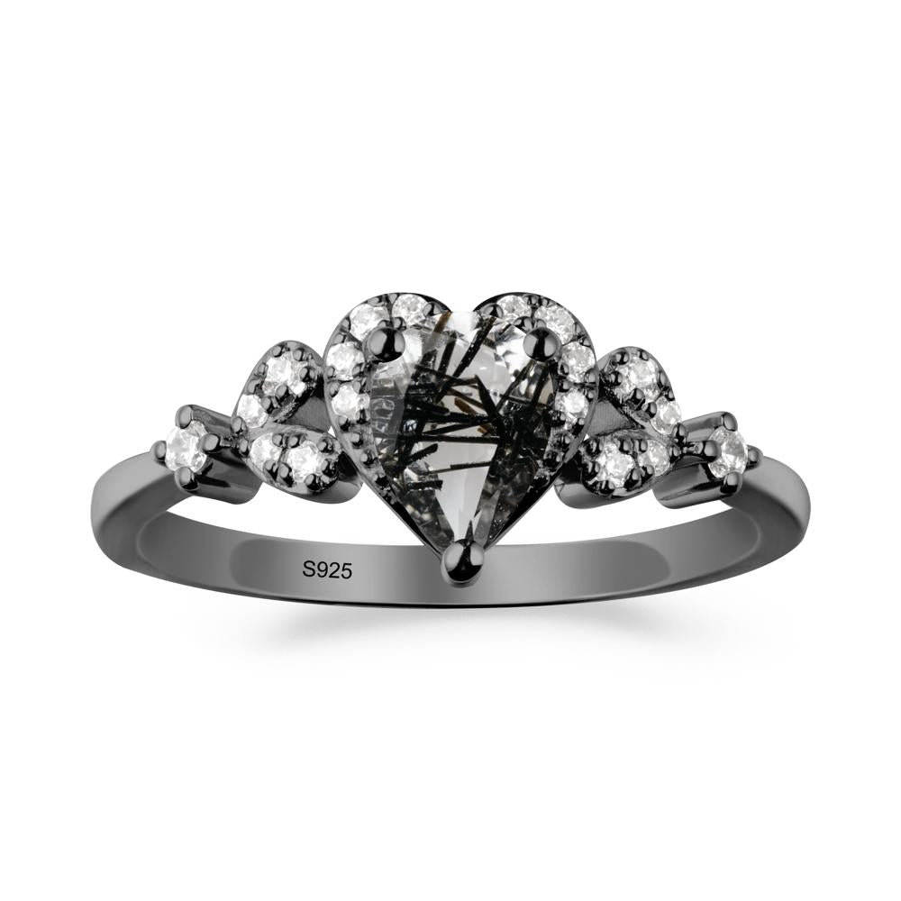 Pear Shaped Black Rutilated Quartz Heart Ring - LUO Jewelry #metal_black finish sterling silver