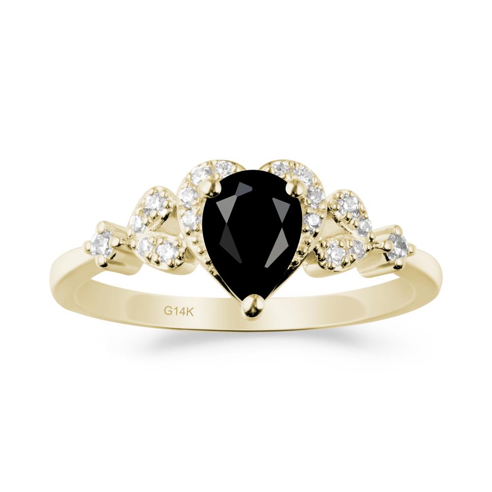 Black Spinel Heart Ring with Leaf Accents - LUO Jewelry #metal_14k yellow gold