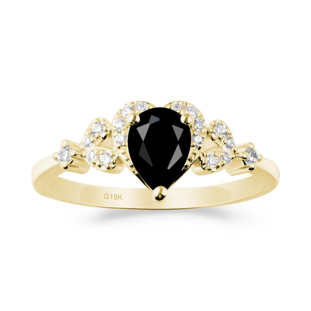 Black Spinel Heart Ring with Leaf Accents - LUO Jewelry #metal_18k yellow gold