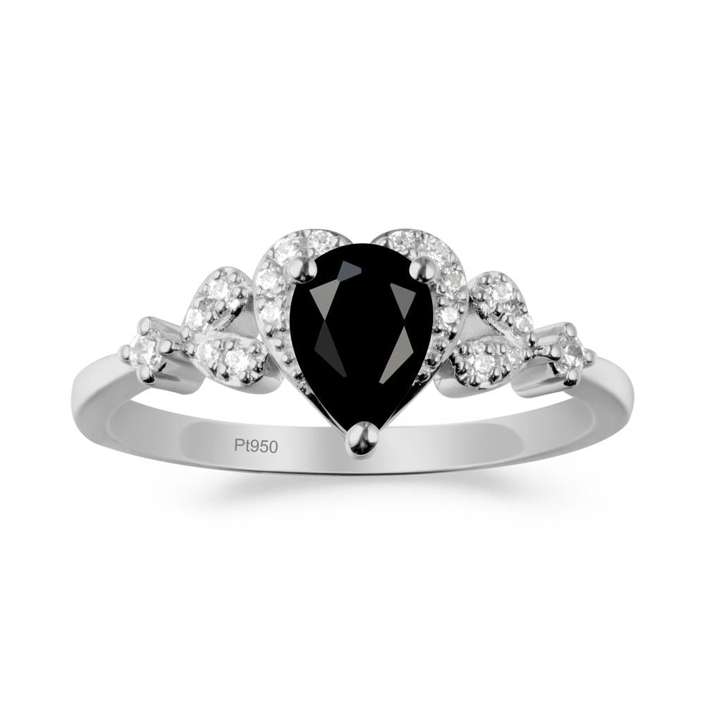 Black Spinel Heart Ring with Leaf Accents - LUO Jewelry #metal_platinum