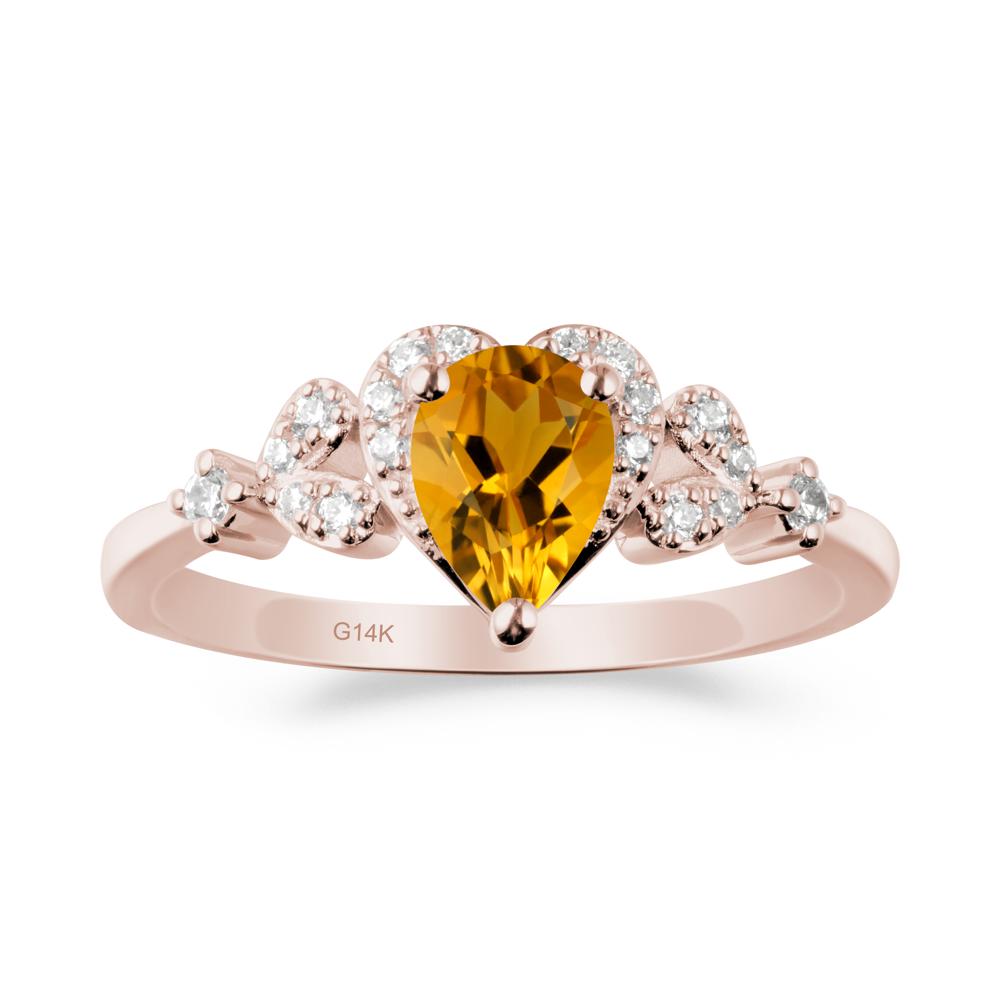 Pear Shaped Citrine Heart Ring - LUO Jewelry #metal_14k rose gold