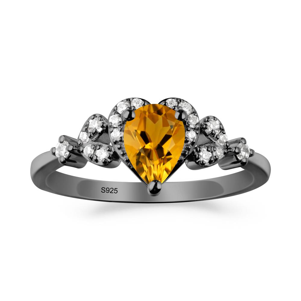 Pear Shaped Citrine Heart Ring - LUO Jewelry #metal_black finish sterling silver