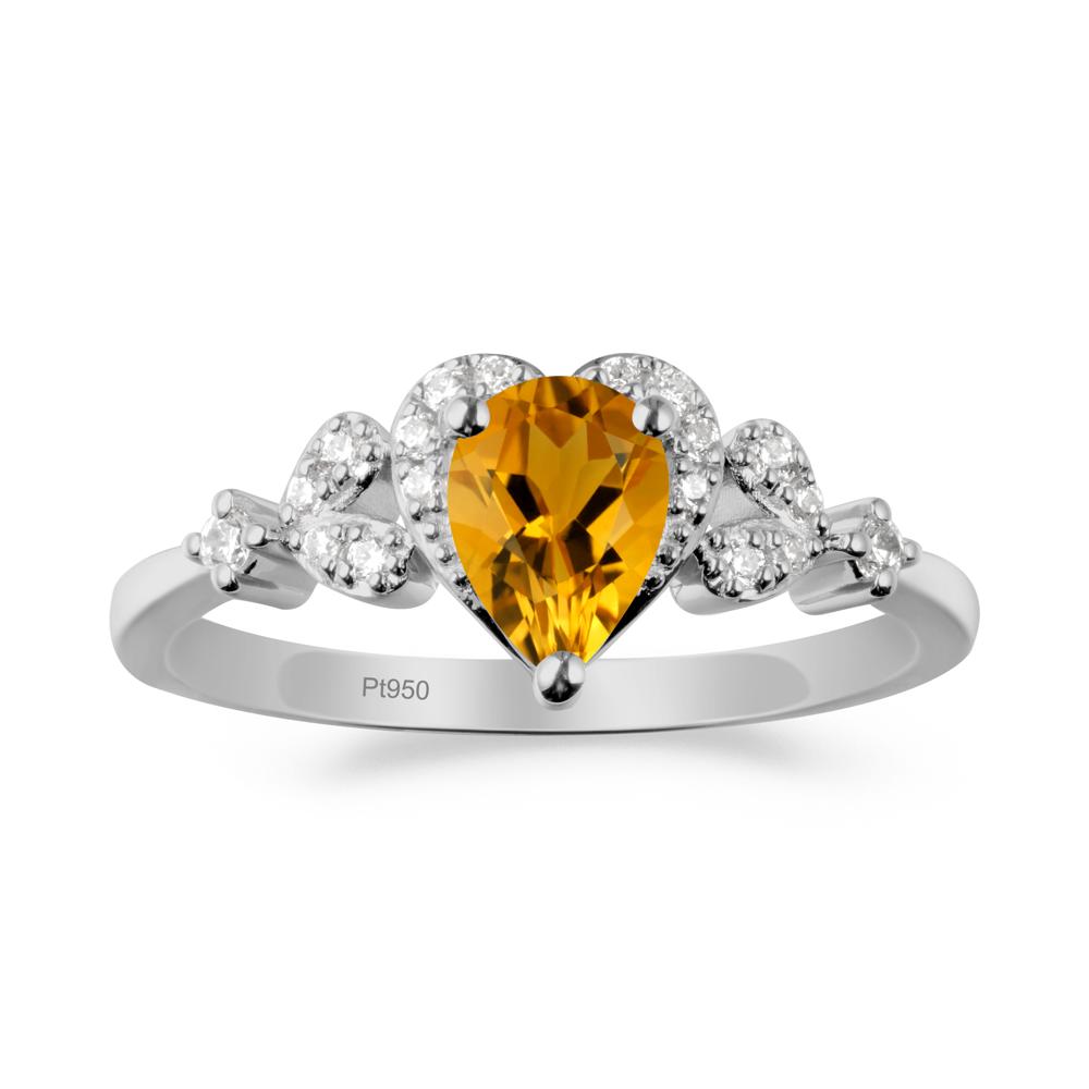 Pear Shaped Citrine Heart Ring - LUO Jewelry #metal_platinum
