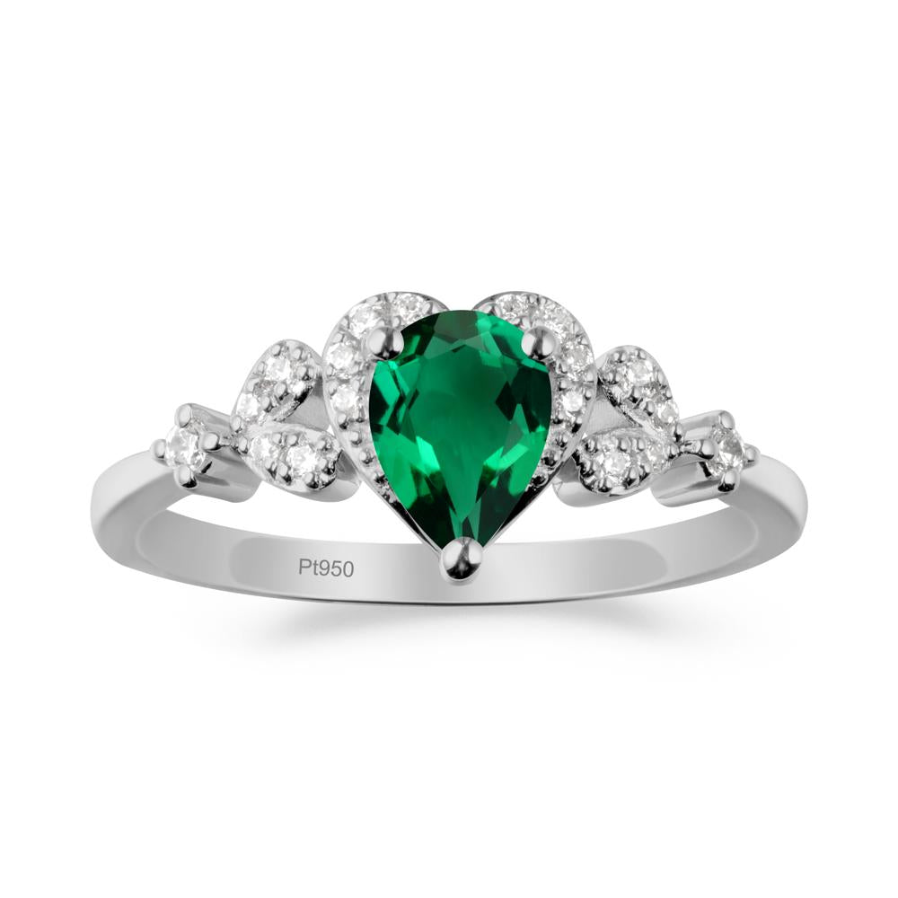Emerald Heart Ring with Leaf Accents - LUO Jewelry #metal_platinum