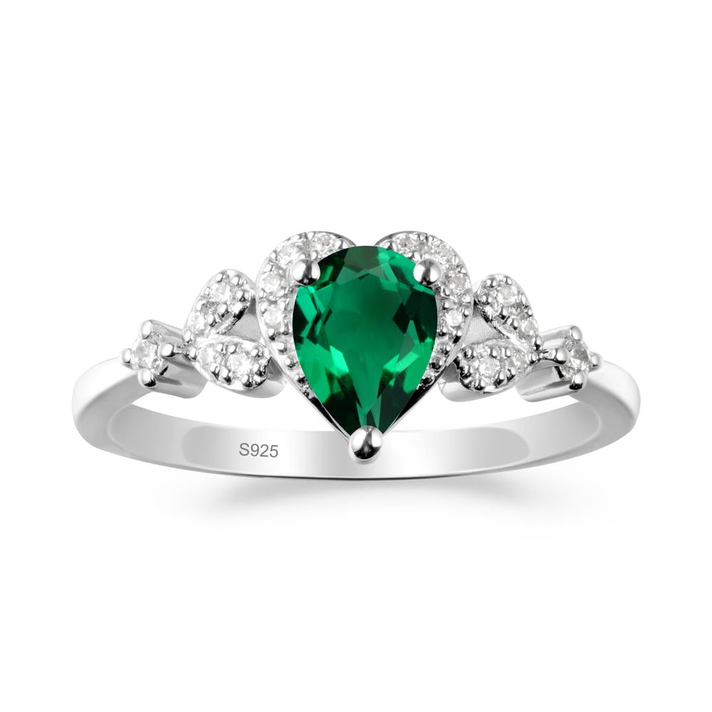 Emerald Heart Ring with Leaf Accents - LUO Jewelry #metal_sterling silver