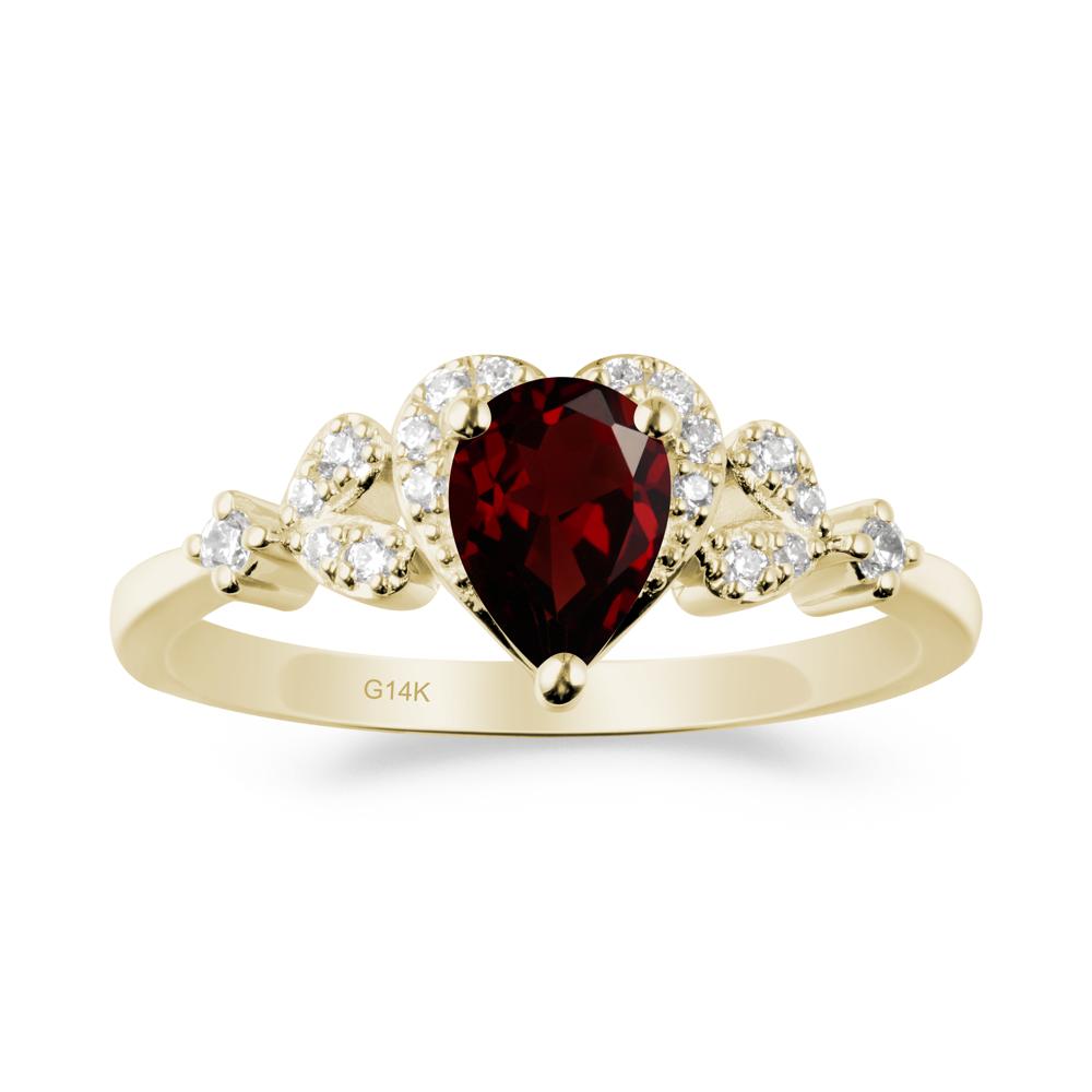 Garnet Heart Ring with Leaf Accents - LUO Jewelry #metal_14k yellow gold