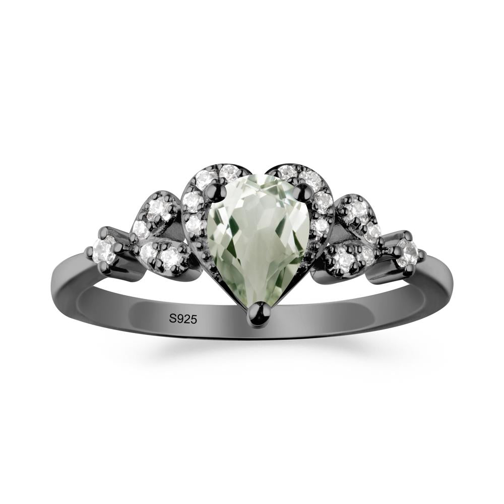 Pear Shaped Green Amethyst Heart Ring - LUO Jewelry #metal_black finish sterling silver