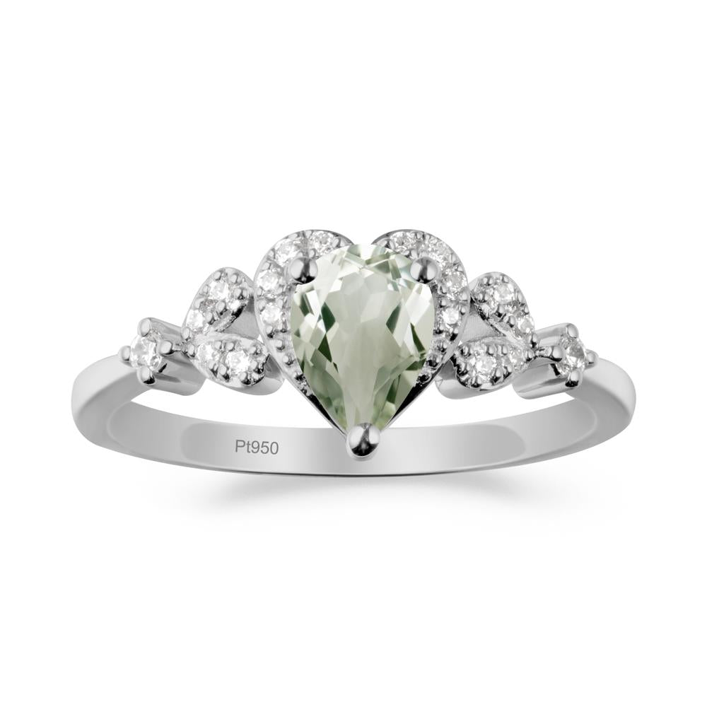 Pear Shaped Green Amethyst Heart Ring - LUO Jewelry #metal_platinum
