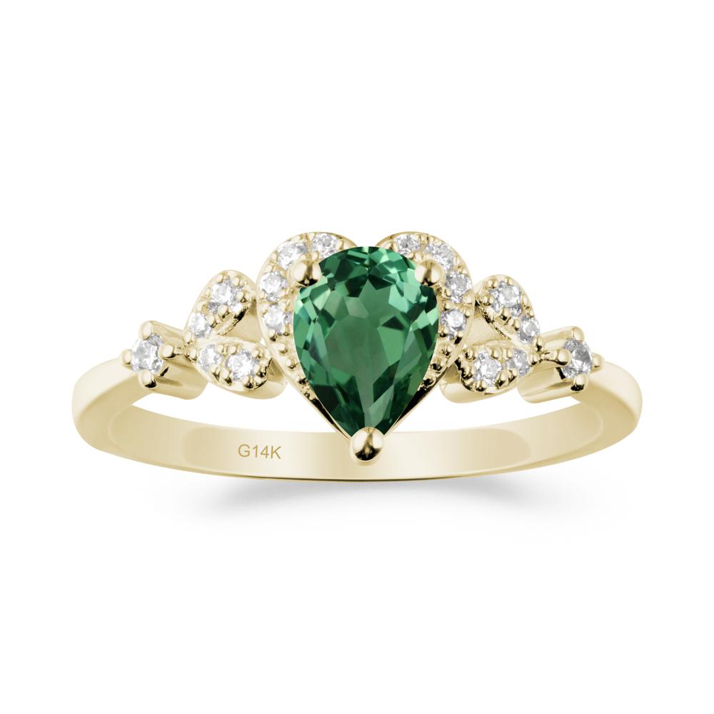 Green Sapphire Heart Ring with Leaf Accents - LUO Jewelry #metal_14k yellow gold