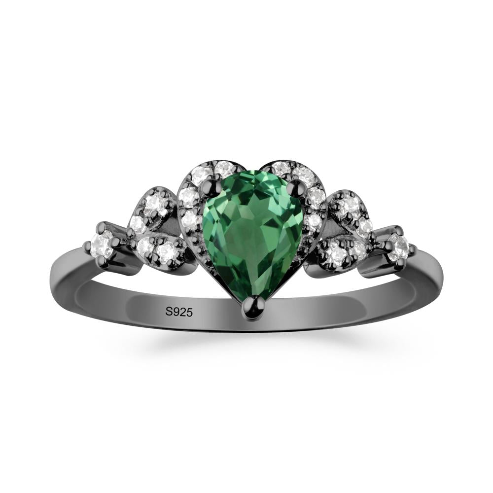 Green Sapphire Heart Ring with Leaf Accents - LUO Jewelry #metal_black finish sterling silver