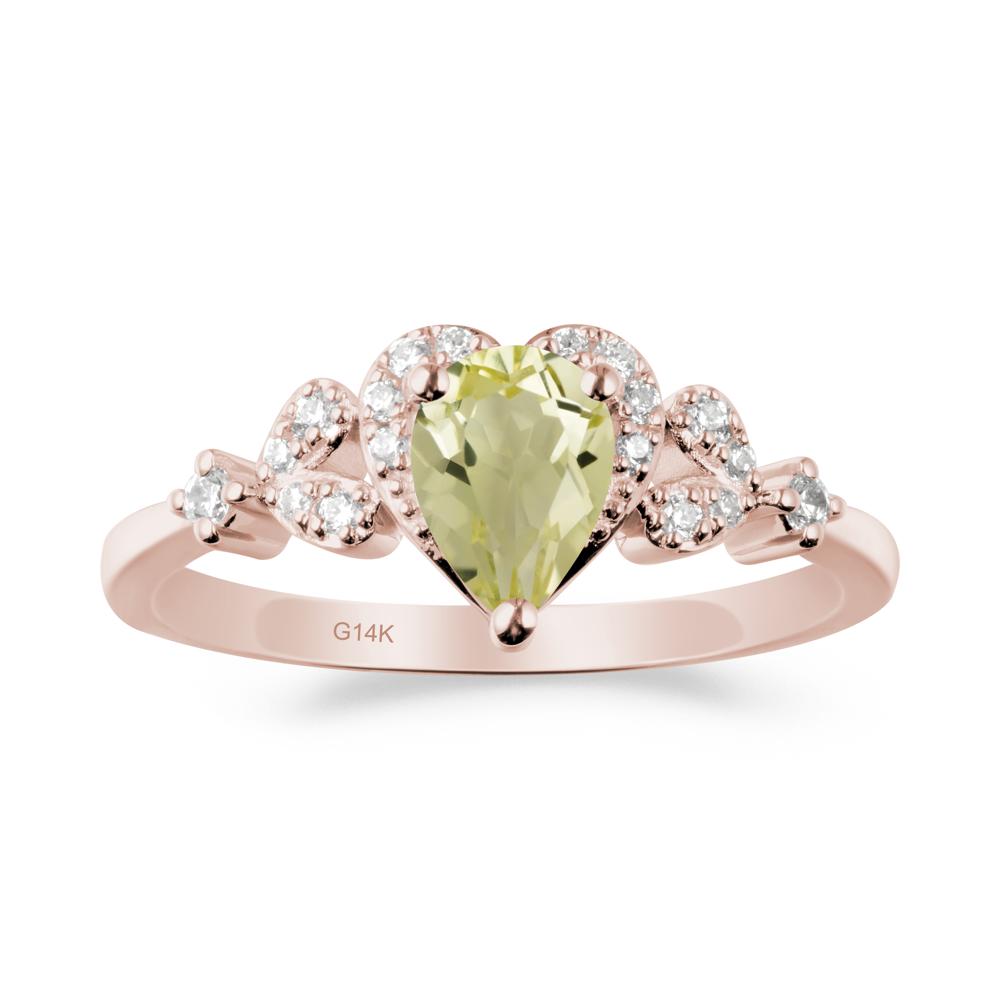 Lemon Quartz Heart Ring with Leaf Accents - LUO Jewelry #metal_14k rose gold