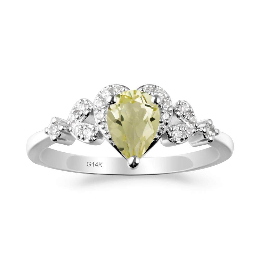 Lemon Quartz Heart Ring with Leaf Accents - LUO Jewelry #metal_14k white gold