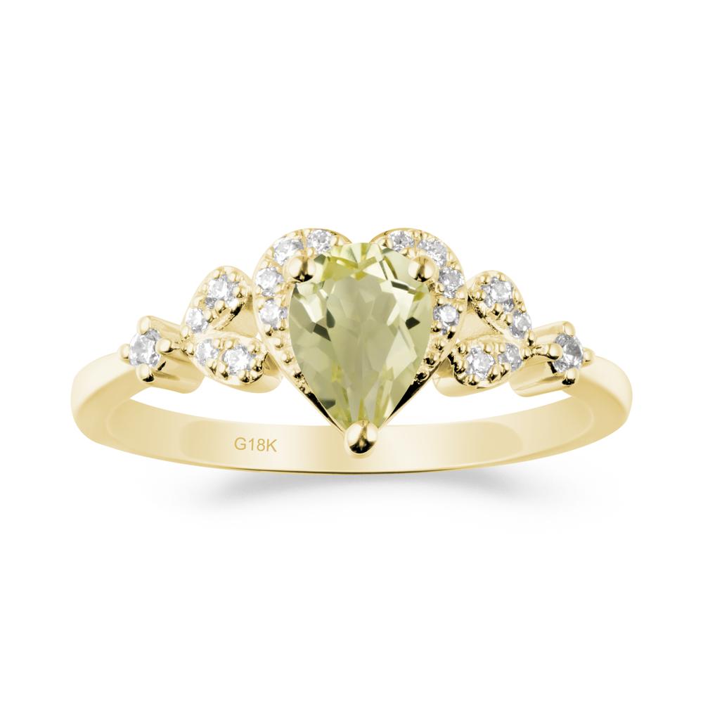 Lemon Quartz Heart Ring with Leaf Accents - LUO Jewelry #metal_18k yellow gold