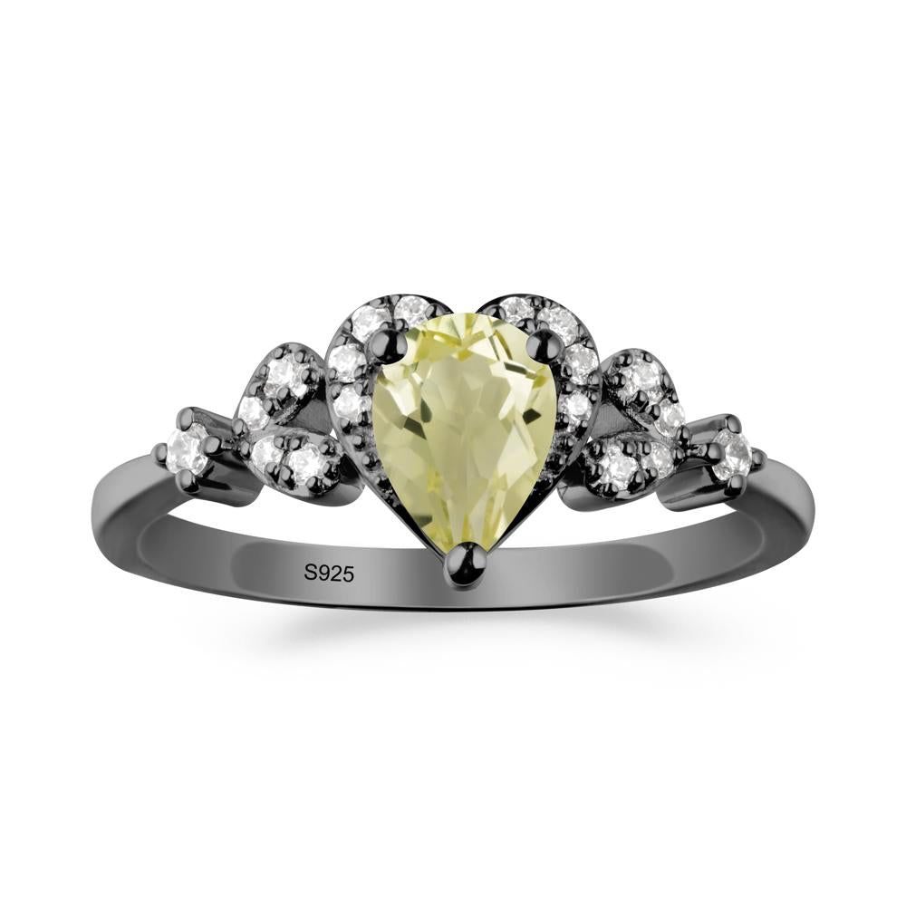 Lemon Quartz Heart Ring with Leaf Accents - LUO Jewelry #metal_black finish sterling silver