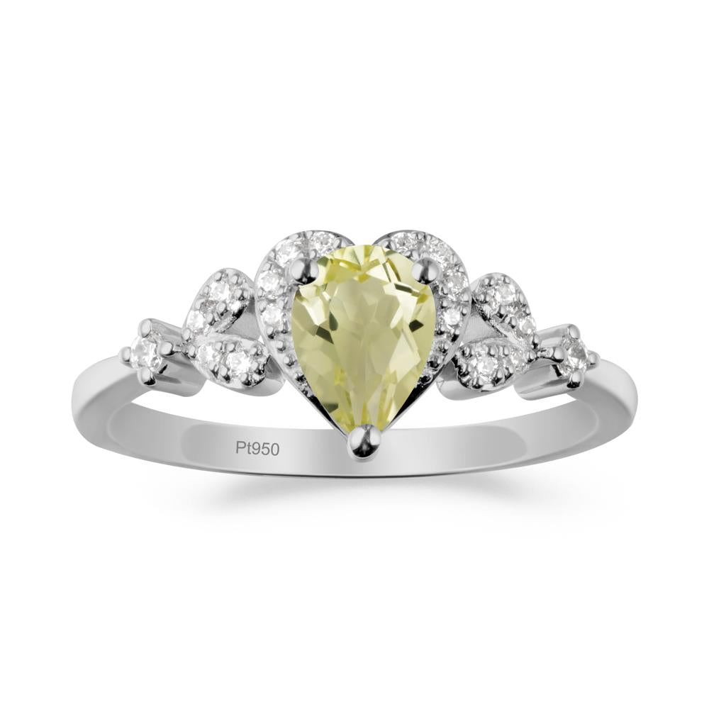 Lemon Quartz Heart Ring with Leaf Accents - LUO Jewelry #metal_platinum