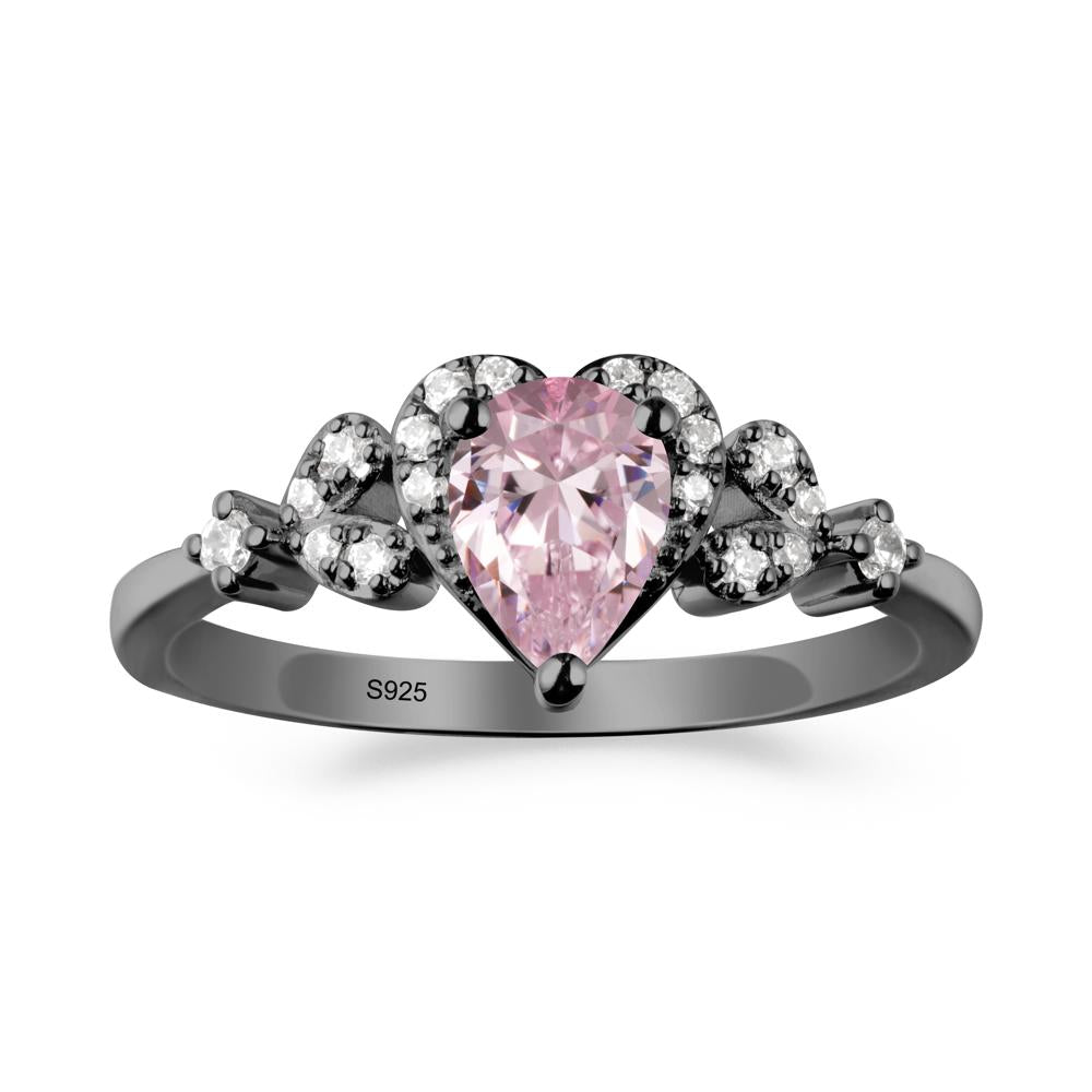 Pear Shaped Pink Cubic Zirconia Heart Ring - LUO Jewelry #metal_black finish sterling silver