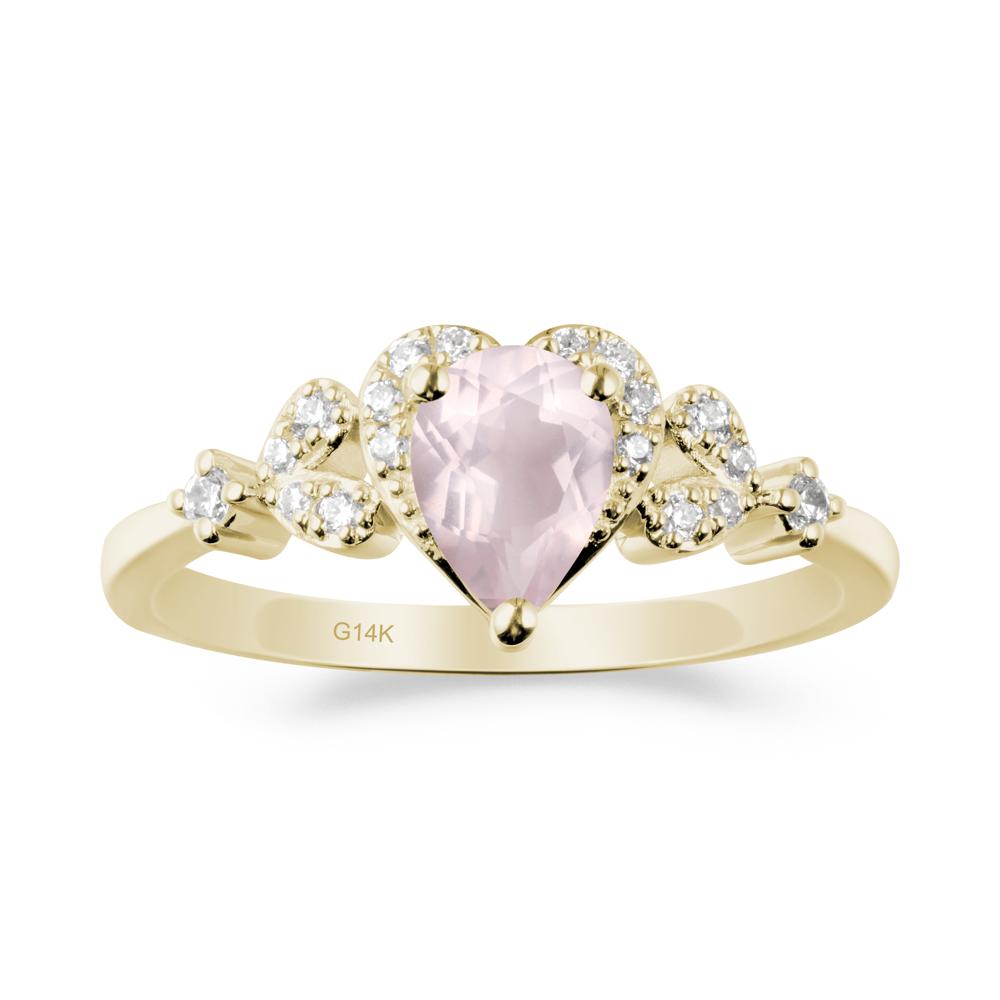 Rose Quartz Heart Ring with Leaf Accents - LUO Jewelry #metal_14k yellow gold