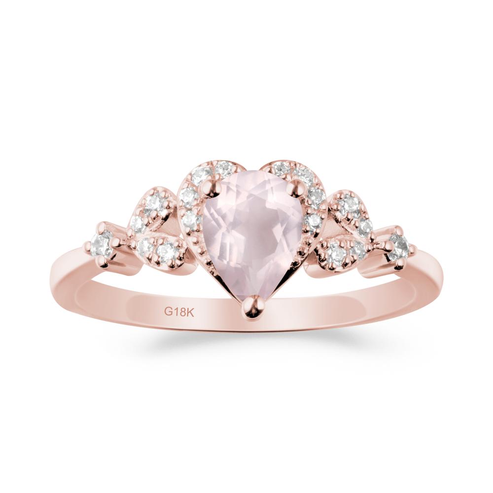 Rose Quartz Heart Ring with Leaf Accents - LUO Jewelry #metal_18k rose gold