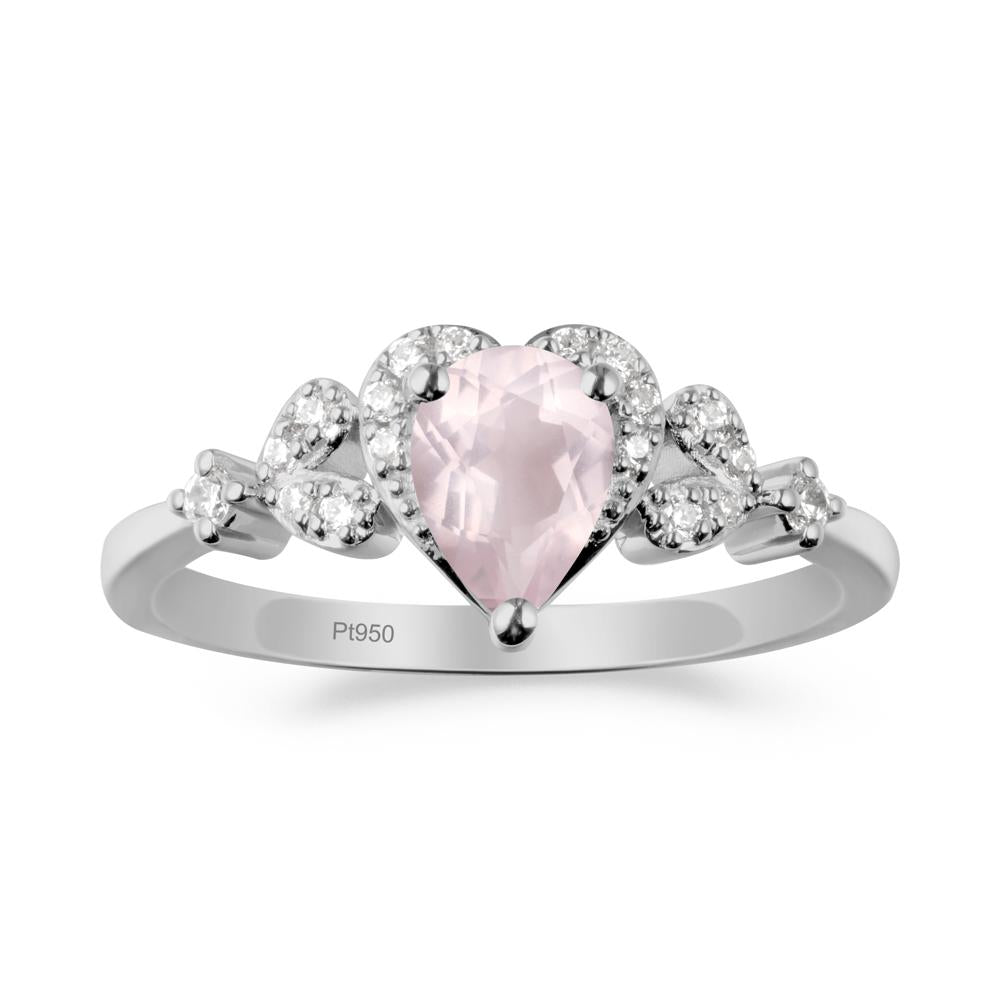 Rose Quartz Heart Ring with Leaf Accents - LUO Jewelry #metal_platinum