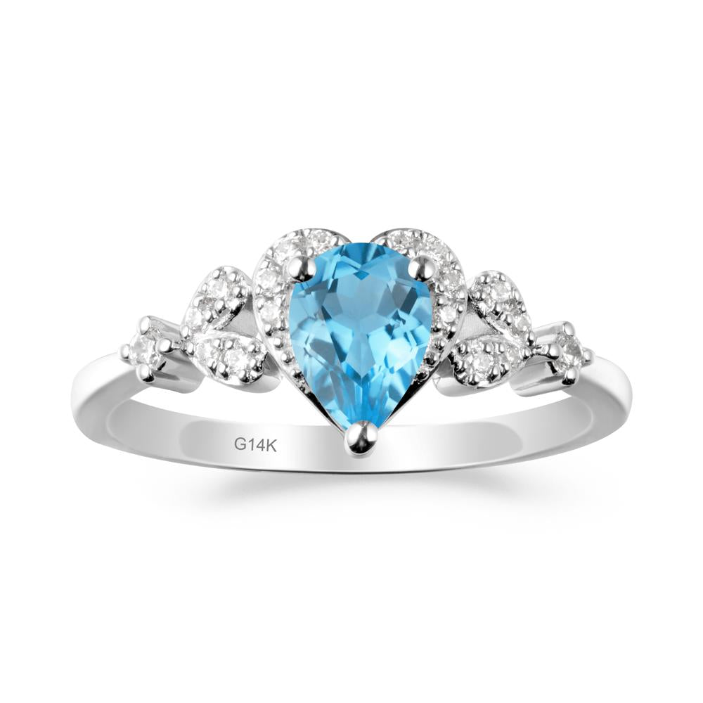 Swiss Blue Topaz Heart Ring with Leaf Accents - LUO Jewelry #metal_14k white gold