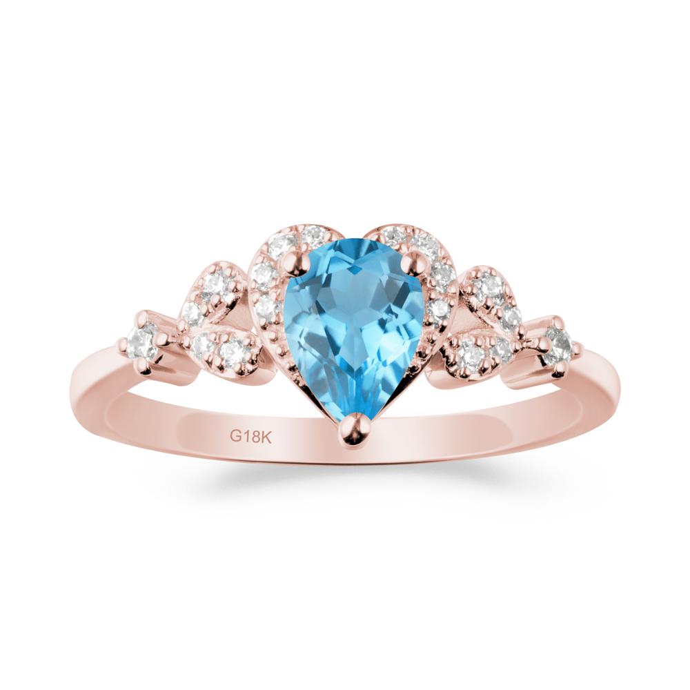 Swiss Blue Topaz Heart Ring with Leaf Accents - LUO Jewelry #metal_18k rose gold