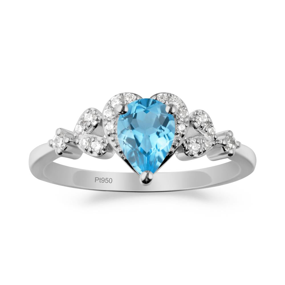 Swiss Blue Topaz Heart Ring with Leaf Accents - LUO Jewelry #metal_platinum