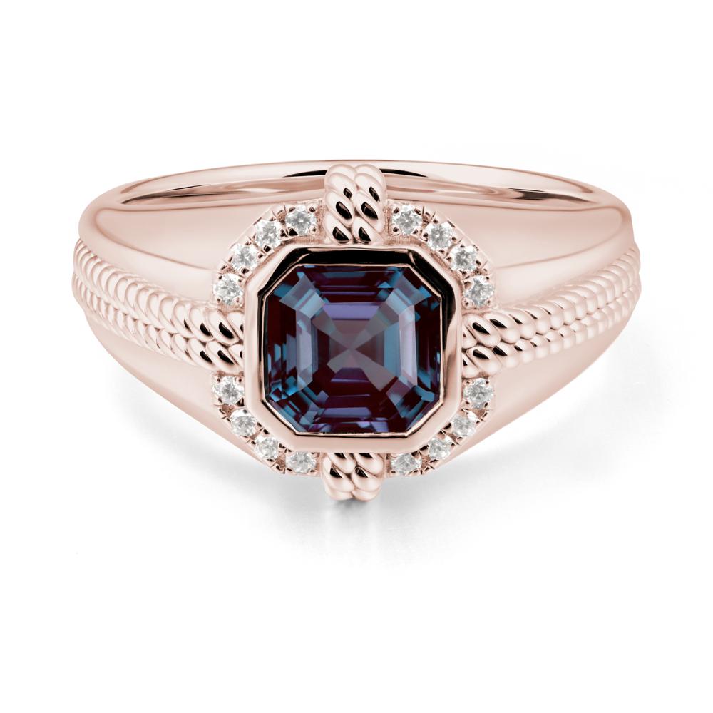 Men鈥橲 Wide Band Alexandrite Halo Ring - LUO Jewelry #metal_14k rose gold