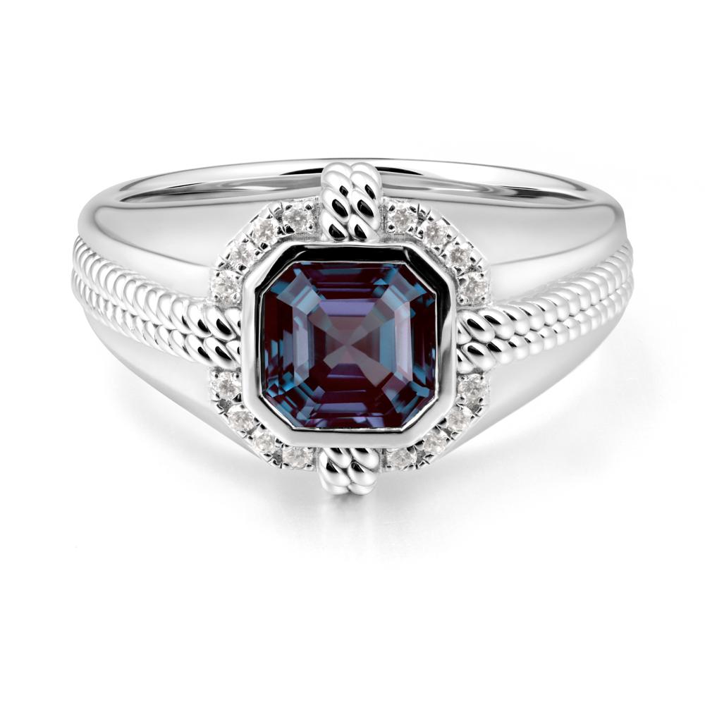 Men鈥橲 Wide Band Alexandrite Halo Ring - LUO Jewelry #metal_14k white gold