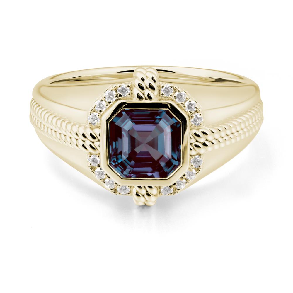 Men鈥橲 Wide Band Alexandrite Halo Ring - LUO Jewelry #metal_14k yellow gold