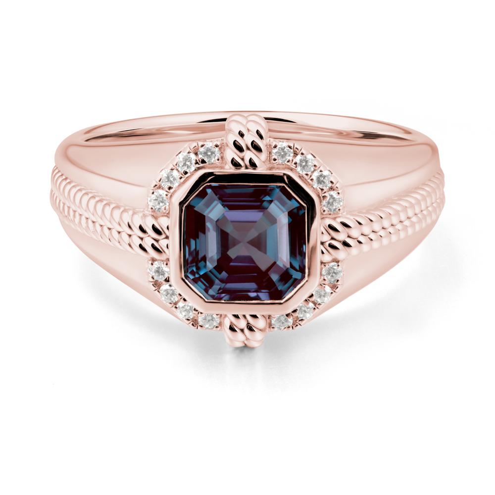 Men鈥橲 Wide Band Alexandrite Halo Ring - LUO Jewelry #metal_18k rose gold