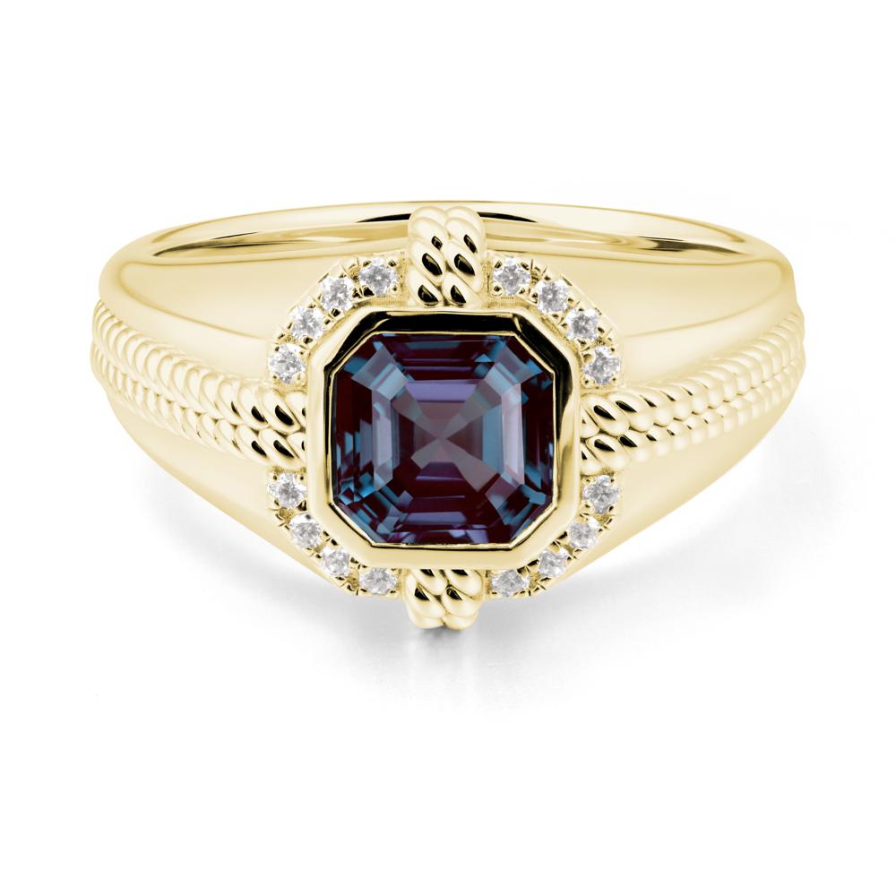 Men鈥橲 Wide Band Alexandrite Halo Ring - LUO Jewelry #metal_18k yellow gold