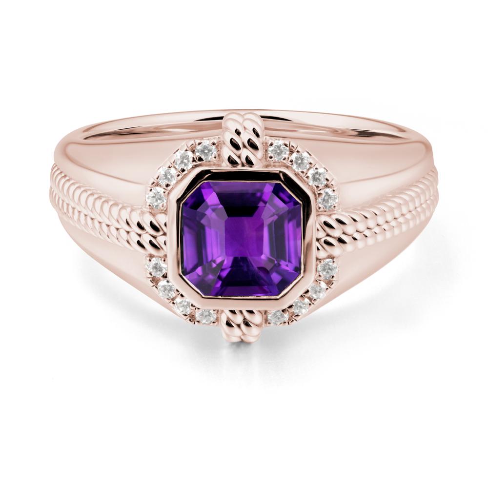 Asscher Amethyst Halo Ring for Men - LUO Jewelry #metal_14k rose gold