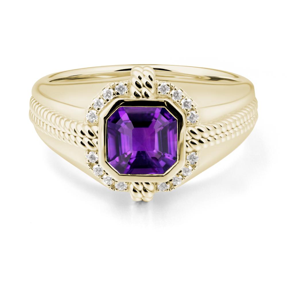 Asscher Amethyst Halo Ring for Men - LUO Jewelry #metal_14k yellow gold