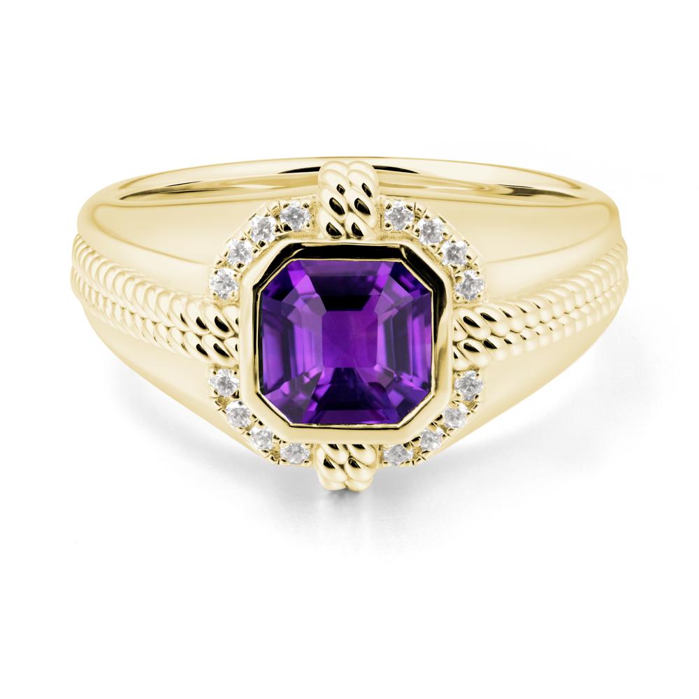 Asscher Amethyst Halo Ring for Men - LUO Jewelry #metal_18k yellow gold
