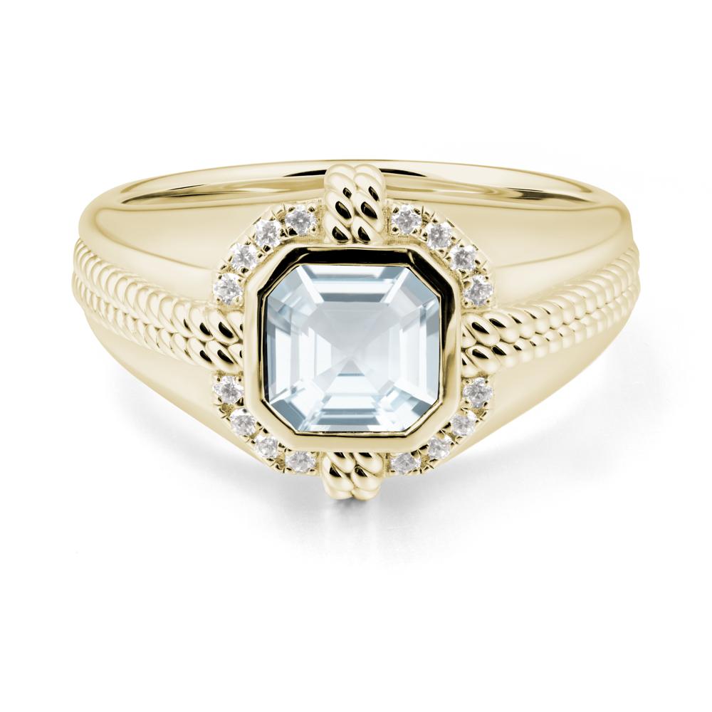 Men Aquamarine Ring with Wide Band - LUO Jewelry #metal_14k yellow gold