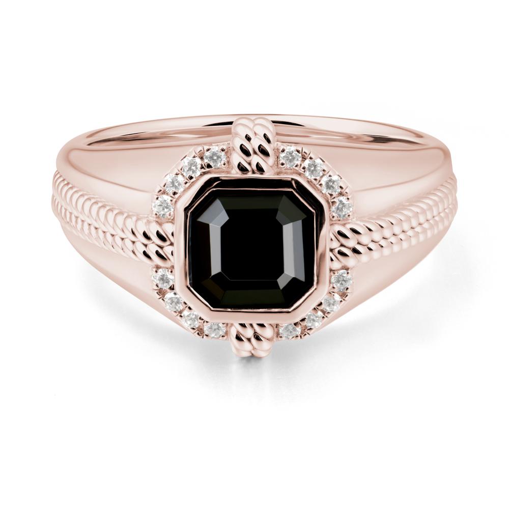 Men鈥橲 Wide Band Black Spinel Halo Ring - LUO Jewelry #metal_14k rose gold