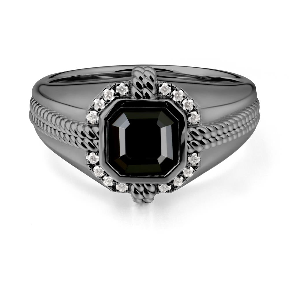 Men鈥橲 Wide Band Black Spinel Halo Ring - LUO Jewelry #metal_black finish sterling silver
