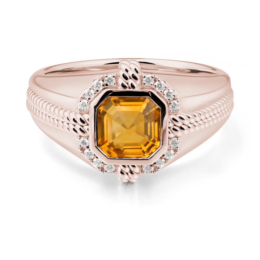 Asscher Citrine Halo Ring for Men - LUO Jewelry #metal_14k rose gold