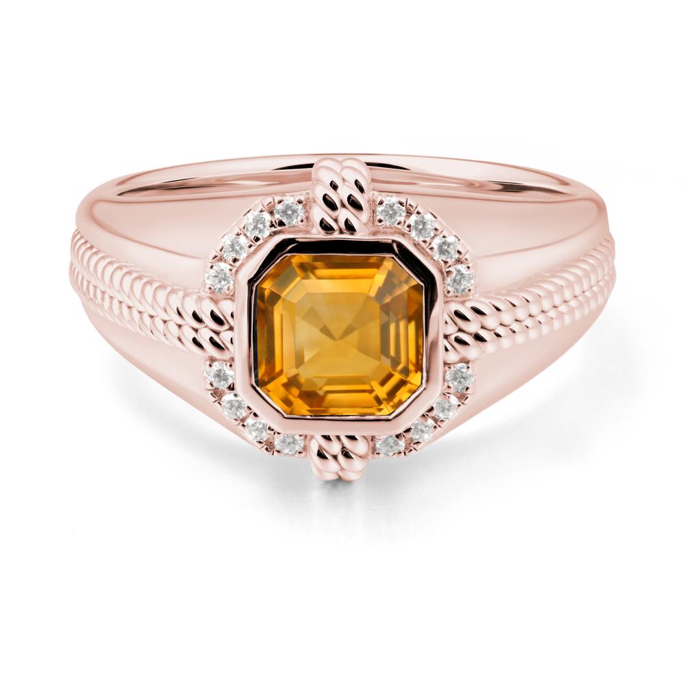 Asscher Citrine Halo Ring for Men - LUO Jewelry #metal_18k rose gold