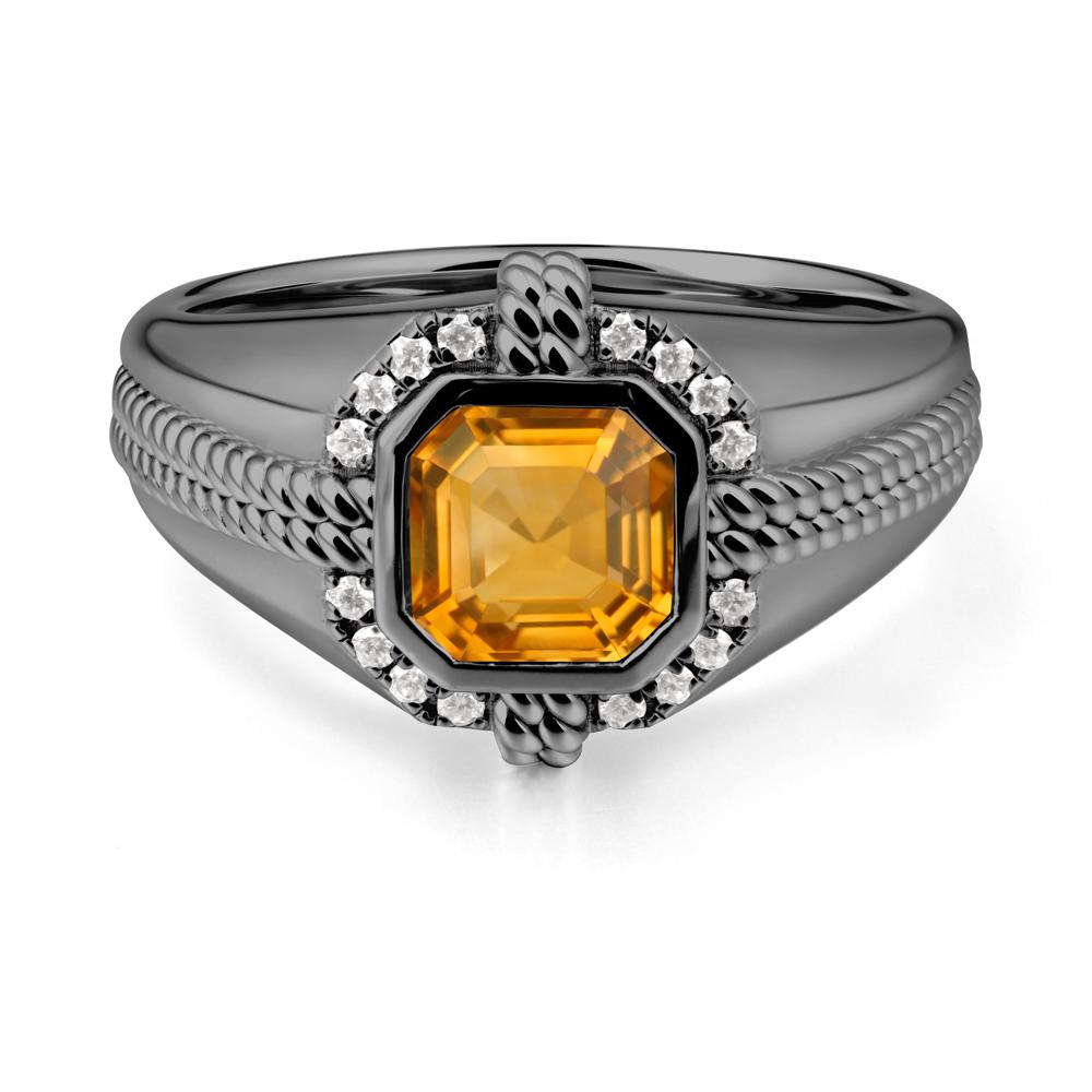 Asscher Citrine Halo Ring for Men - LUO Jewelry #metal_black finish sterling silver