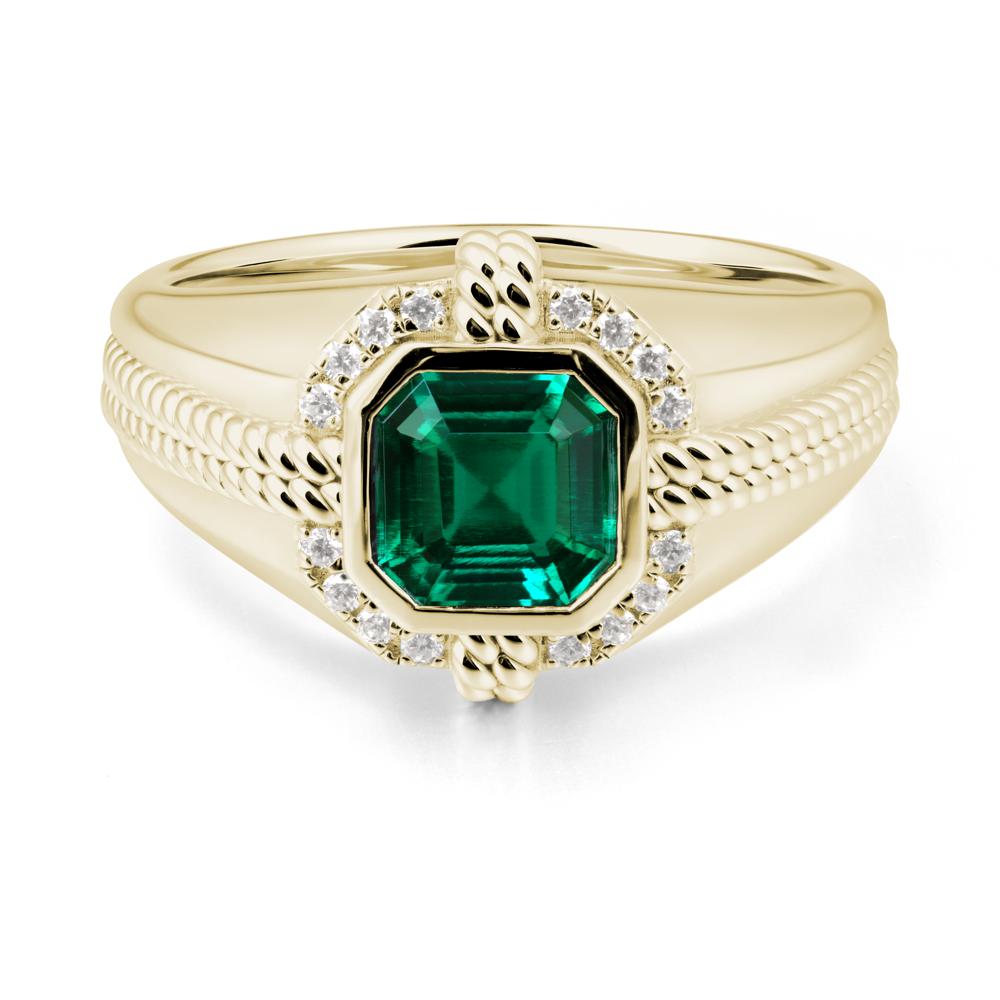 Men Emerald Ring with Wide Band - LUO Jewelry #metal_14k yellow gold