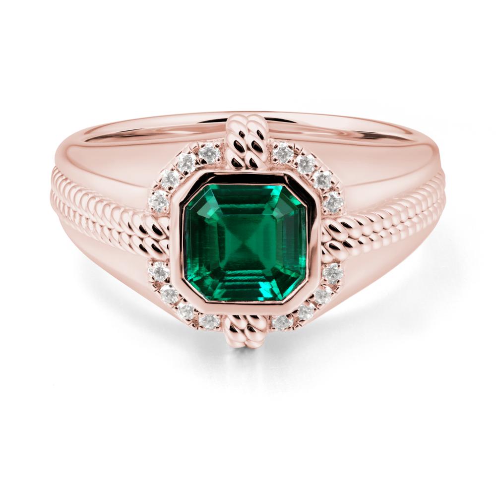 Men Emerald Ring with Wide Band - LUO Jewelry #metal_18k rose gold